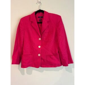 CHAPS Women's Bright Pink‎ Linen  Blazer Jacket Size 10 Officecore Boss Babe